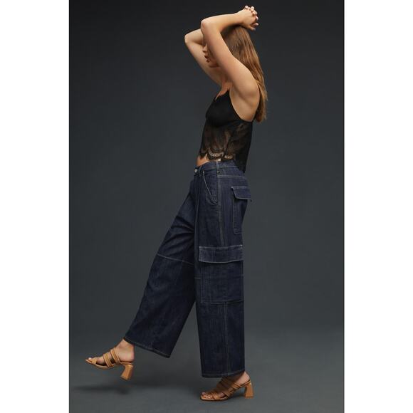 NEW Anthropologie Pilcro Low Slung Relaxed Fit Cargo Jean Blue Oversized Size 32 - Picture 13 of 15